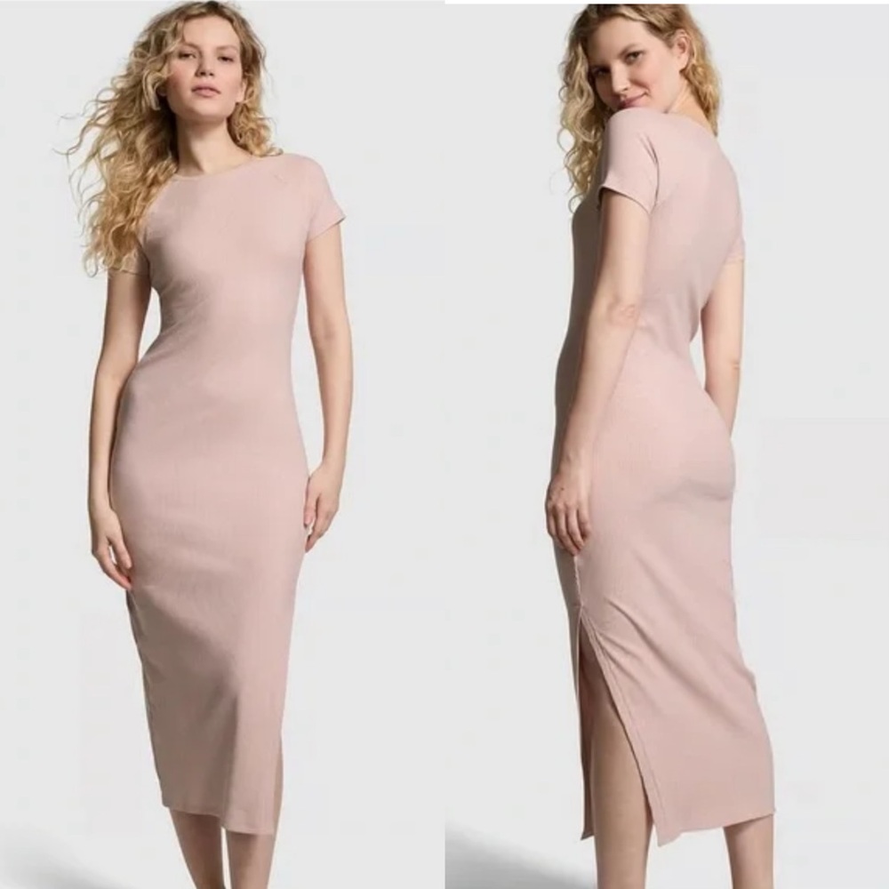 💖 PINK Victoria’s Secret Contour Ribbed Midi Dress